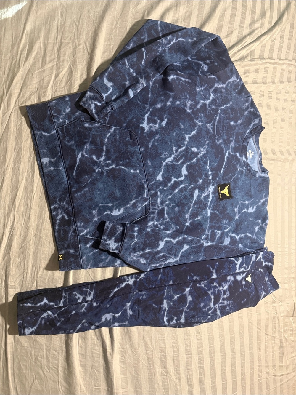 Under Armour Project Rock Women's Navy Marble-Print Crewneck Pullover